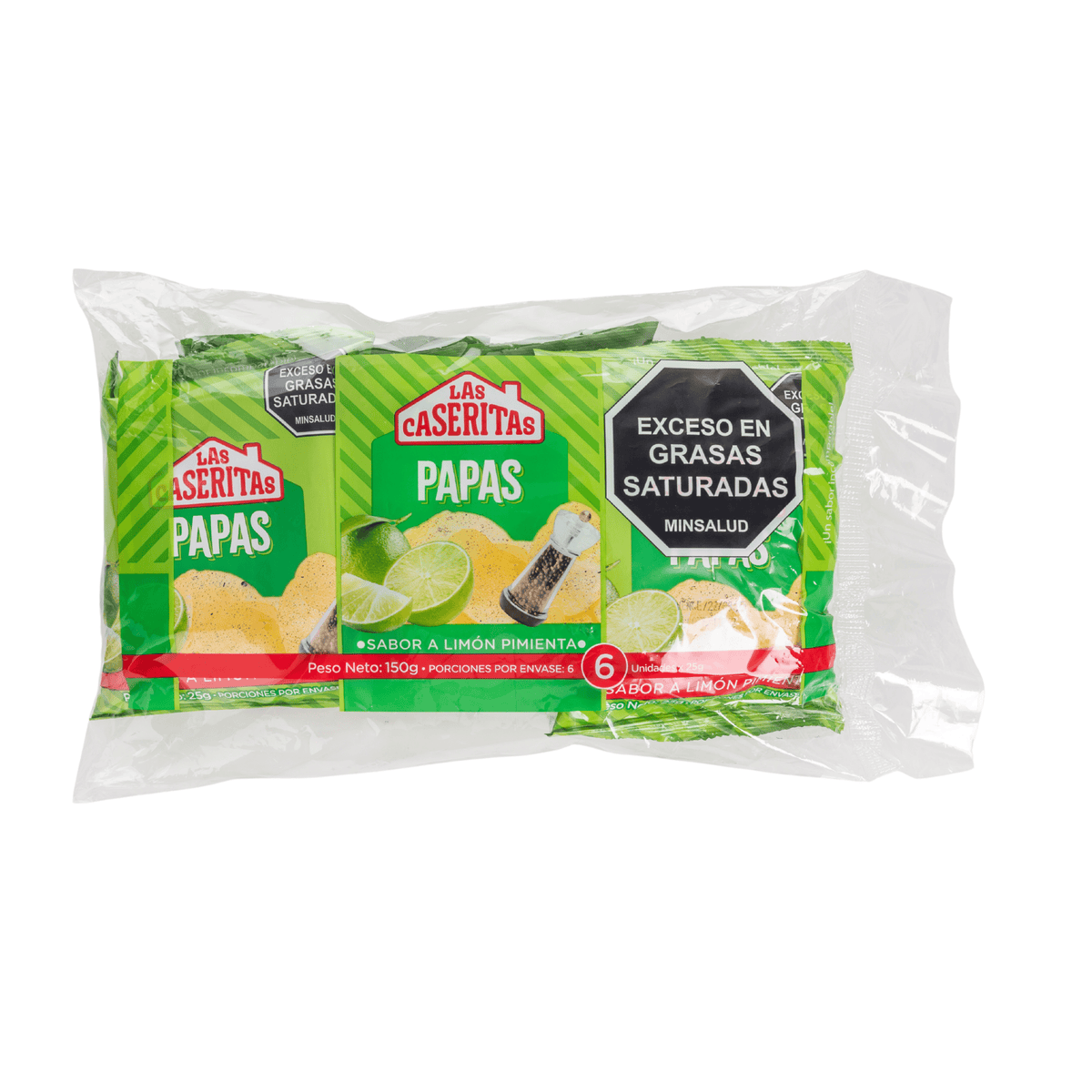 SIX PACK PAPITAS LIMÓN-PIMIENTA X150 G